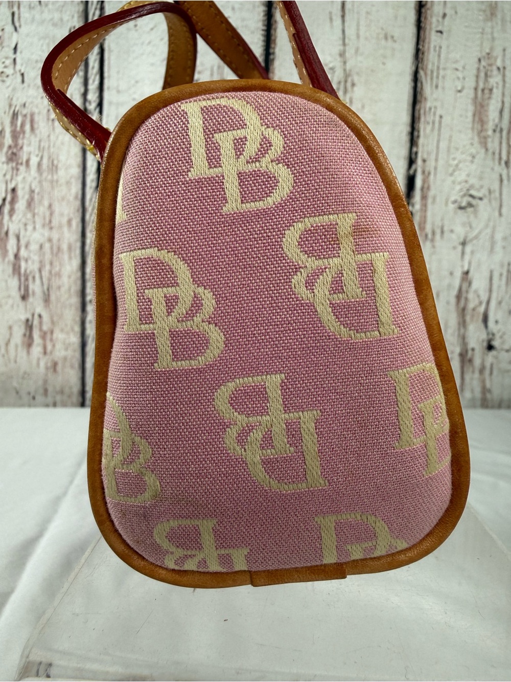 Vintage Dooney & Bourke Y2K Pink Mini Monogram Canvas Barrel Bag Purse - Picture 5 of 16